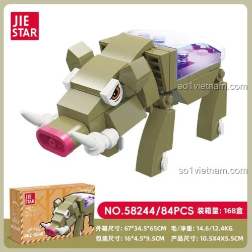 Hộp đồ chơi xếp hình Lợn Lòi 58244 của JIE STAR, gồm 84 chi tiết và có đèn LED, quà tặng sáng tạo cho bé.