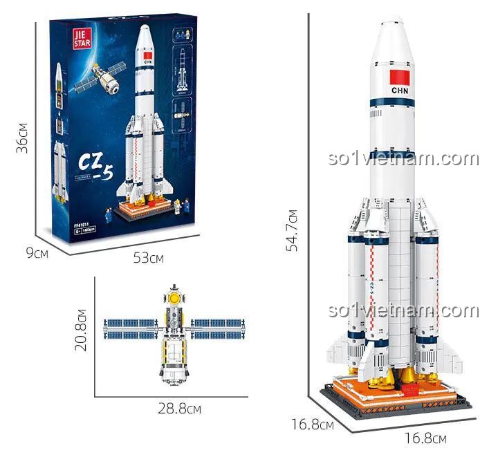 Ảnh vỏ hộp bộ xếp hình FF41011 Tên lửa vũ trụ Trung Quốc, món quà ý nghĩa cho bé trai yêu thích khám phá không gian.