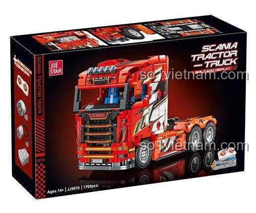 Hộp sản phẩm bộ lắp ghép Jie Star JJ9070 Xe Đầu Kéo Scania, đồ chơi mô hình xe tải Scania 1708 mảnh, phù hợp con trai 14 tuổi.