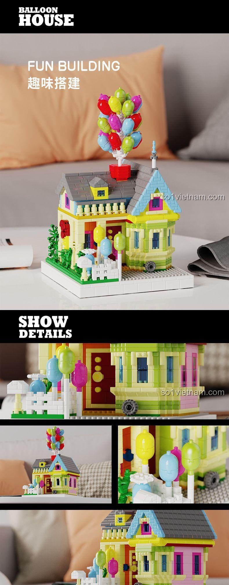 Chi tiết bộ lắp ghép 界高 DMD001 Ngôi nhà bong bóng 1249 mảnh ghép