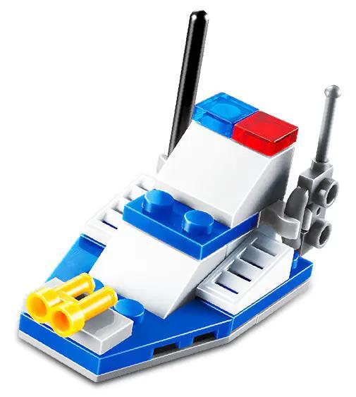 Hộp đồ chơi lắp ghép JIESTAR 20018 Tàu Cảnh Sát Mini, 22 mảnh, cho bé trai 6 tuổi, giá tốt, chất lượng cao.