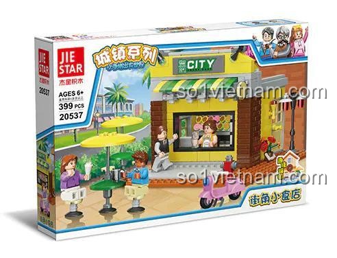 Hộp bộ lắp ghép JIESTAR 20537 Tiệm ăn vặt góc phố, đồ chơi lắp ráp chất lượng cao cho trẻ 6 tuổi, giá tiết kiệm