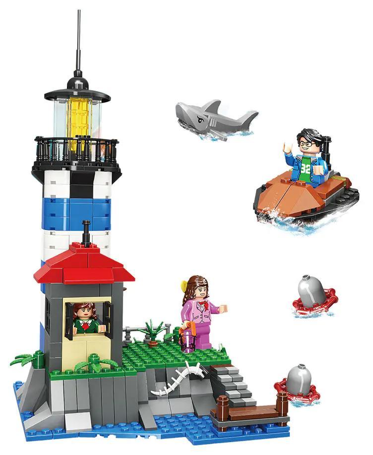 bộ lắp ghép Ngọn Hải Đăng Canh Gác Đảo Mare JIESTAR 20542, đồ chơi lắp ráp JIESTAR cho bé trai 6 tuổi, mô hình Hải Đăng Đảo Mare có thuyền và cá mập, giá tốt
