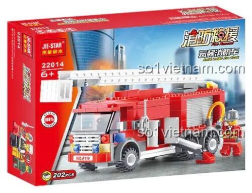 Hộp bộ lắp ghép JIESTAR 22014 Xe Cứu Hỏa Cầu Thang, đồ chơi mô hình cho bé trai 6 tuổi, giá rẻ, với 202 mảnh ghép.