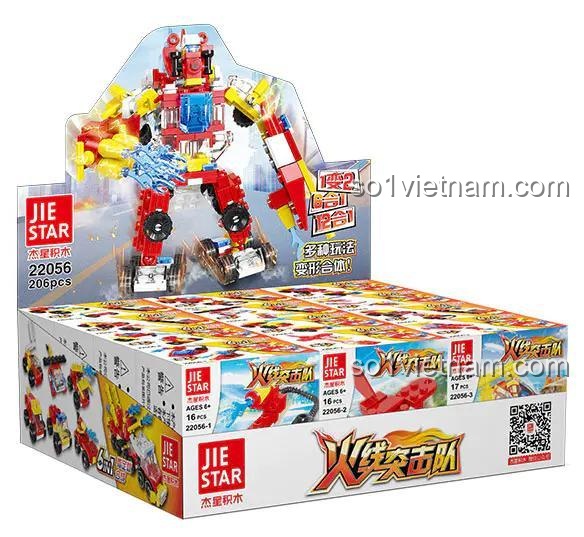 Hộp bộ xếp hình JIESTAR Đội Tấn Công Hỏa Tuyến, 206 mảnh, quà tặng bé trai 6 tuổi, giá tiết kiệm.