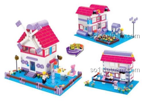 Đồ chơi lắp ráp JIESTAR 33003 Công viên cối xay gió lắp được 3 kiểu, bộ xếp hình Ngôi nhà màu hồng cho bé gái 6 tuổi, chất lượng cao.