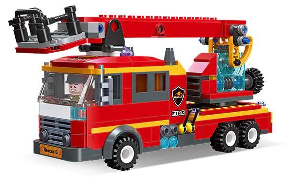 Mô hình hoàn thiện của bộ lắp ráp Xe Cứu Hỏa Thang Rút JIESTAR 52034, đồ chơi sáng tạo cho bé trai 6 tuổi, giá rẻ.