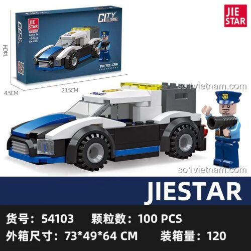 Kích thước hộp của bộ xếp hình 54103 JIESTAR, mô hình Xe Cảnh Sát Tuần Tra cho bé trai.