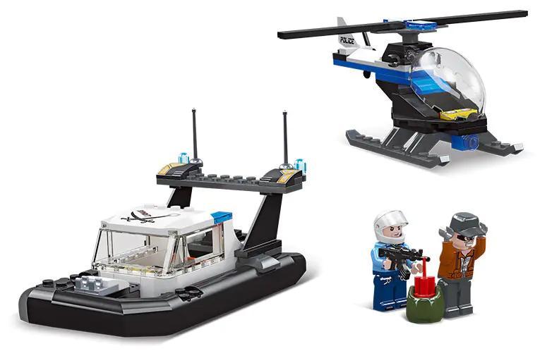 Bộ đồ chơi Cuộc Đuổi Bắt Cảnh Sát JIESTAR 54109 với xe cảnh sát, trực thăng và 2 minifigures, phù hợp bé trai 6 tuổi, giá tốt.