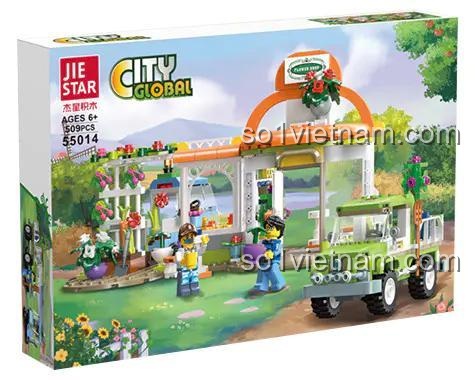 Hộp bộ xếp hình 55014 JIESTAR, đồ chơi xây dựng Xe bán hoa, tiết kiệm cho Con gái 6 tuổi