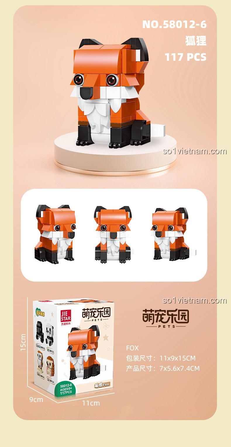 Hộp bộ lắp ghép Cáo 58012-6, 117 mảnh, kích thước hộp 11x9x15cm, đồ chơi thú cưng JIESTAR cho Cả Con trai và Con gái 6 tuổi.