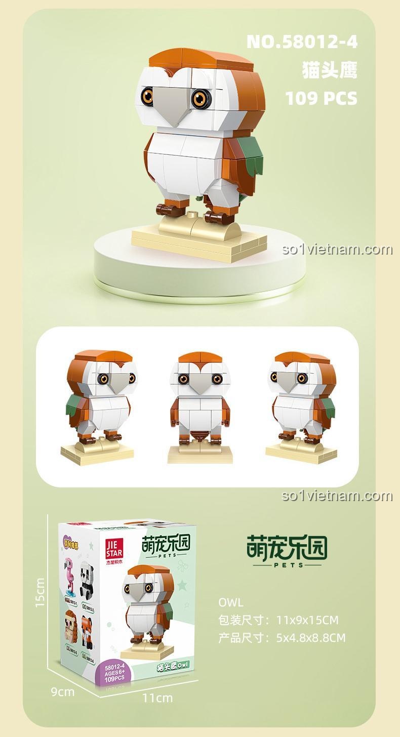 Hộp đồ chơi lắp ráp Cú mèo 58012-4, 109 mảnh, kích thước hộp 11x9x15cm, phát triển tư duy cho Cả Con trai và Con gái 6 tuổi.