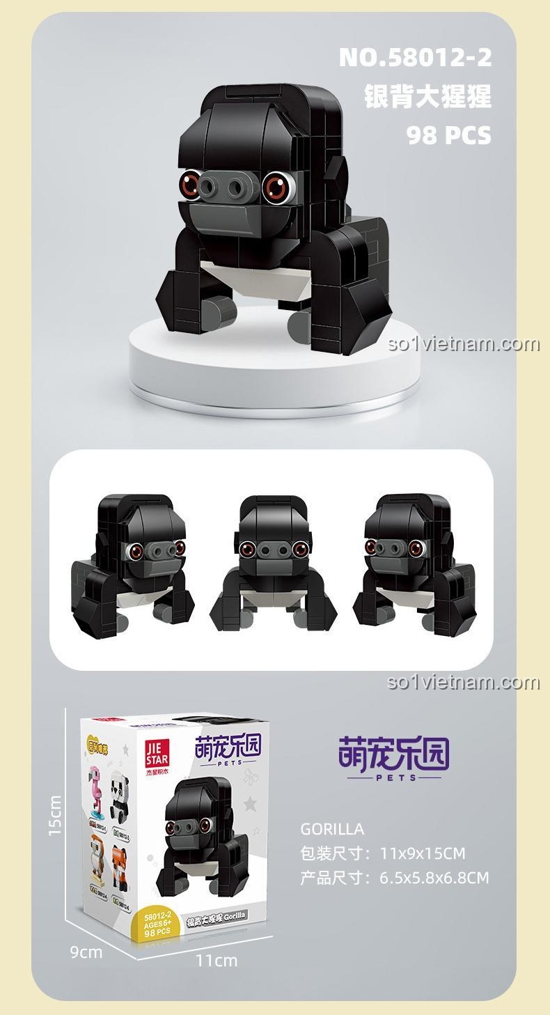 Hộp bộ lắp ghép Khỉ đột lưng bạc 58012-2, 98 mảnh, kích thước hộp 11x9x15cm, đồ chơi giáo dục cho Cả Con trai và Con gái 6 tuổi.