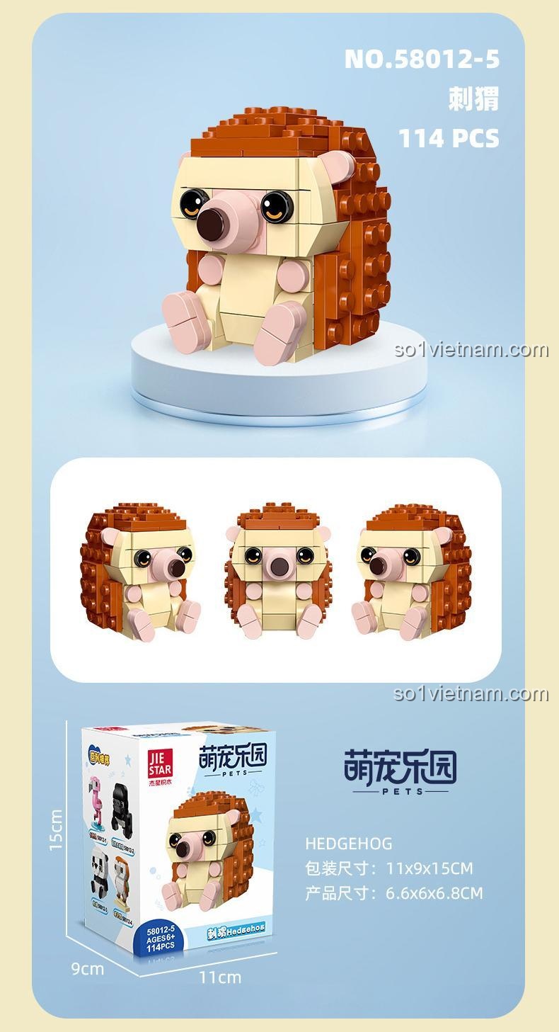 Hộp bộ đồ chơi Nhím JIESTAR 58012-5, 114 mảnh, kích thước hộp 11x9x15cm, đồ chơi lắp ghép giá rẻ cho Cả Con trai và Con gái 6 tuổi.
