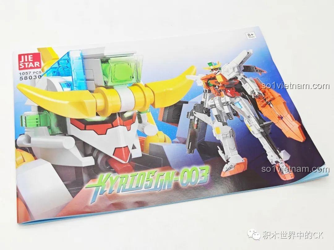 Ảnh review hộp sau JIESTAR 58030, đồ chơi mô hình Gundam Chủ Thiên Sứ, phát triển tư duy cho bé trai.