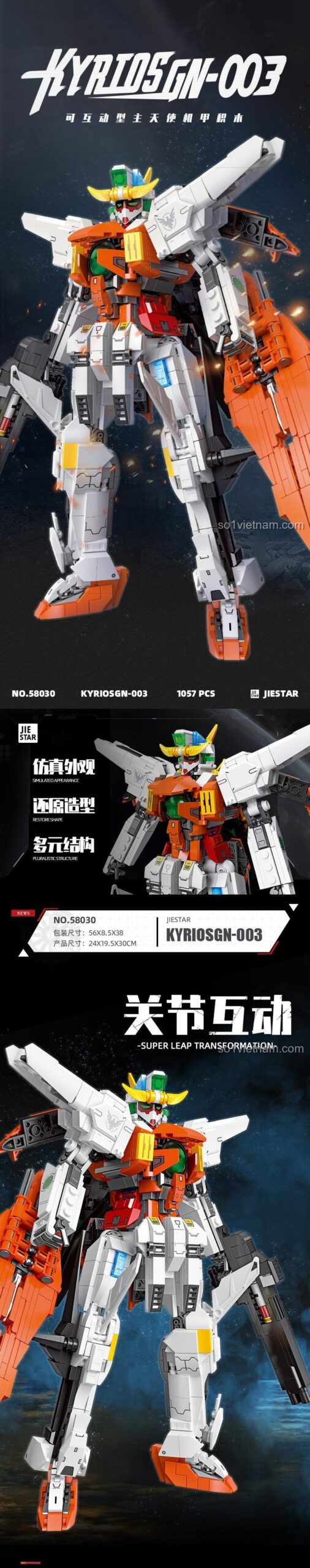 JIESTAR 58030 đồ chơi mô hình Gundam Chủ Thiên Sứ với các tính năng biến hình và kích thước chi tiết, phù hợp bé trai 8 tuổi.