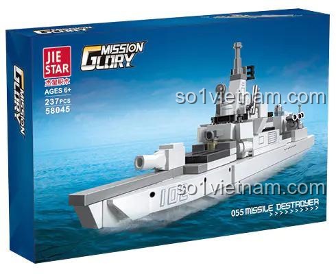 Hộp đồ chơi mô hình Chiến hạm Type 055 JIESTAR 8045, bộ lắp ghép tàu chiến cho bé trai 6 tuổi, chất lượng cao