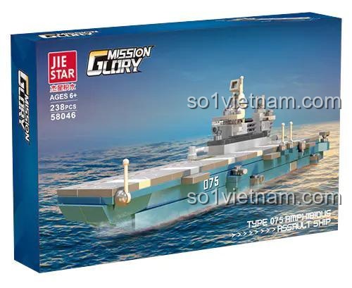 Hộp bộ lắp ghép JIESTAR 58046 Tàu chiến Type 075, mô hình tàu chiến giá rẻ cho bé trai 6 tuổi
