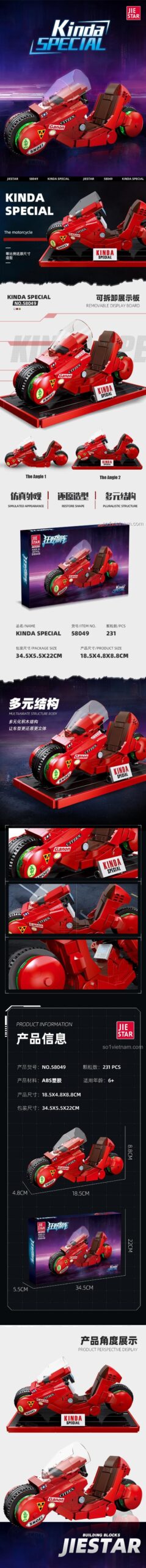 Kích thước chi tiết của đồ chơi mô hình Xe máy tương lai JIESTAR 58049, mô tô Kim Điền 18.5x4.8x8.8 cm, giúp bé trai 6 tuổi dễ hình dung