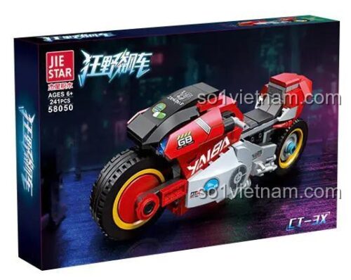 Hộp sản phẩm đồ chơi mô hình Siêu mô tô từ game Cyberpunk 2077 mã 58050 của JIESTAR, món quà hấp dẫn cho bé trai yêu thích tốc độ.