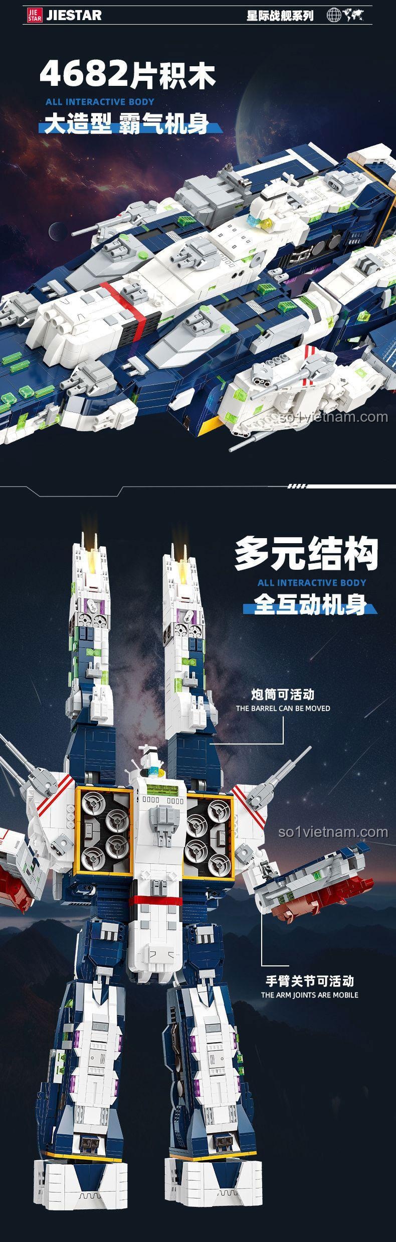Chi tiết đồ chơi mô hình JIESTAR 58144 SDF-1 Macross, khớp tay và chân linh hoạt, đồ chơi lắp ráp cho con trai 14 tuổi