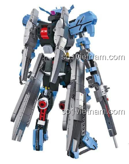 mô hình robot Mecha Vidar, bộ lắp ráp JIESTAR - Mô hình Robot Vidar Iron-Blooded JIESTAR 58145 nhìn từ phía sau, thể hiện chi tiết giáp và khớp nối, phù hợp bé trai 8 tuổi, giá tiết kiệm.