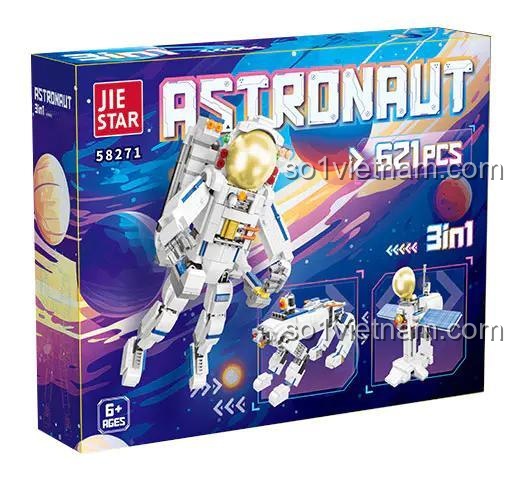 Hộp bộ lắp ghép JIESTAR 58271 Phi Hành Gia 3 trong 1, đồ chơi không gian cho bé trai 6 tuổi, tiết kiệm.
