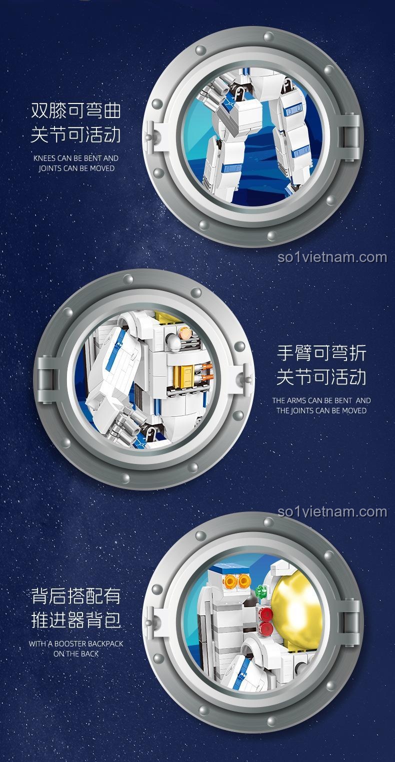 Chi tiết khớp nối linh hoạt của mô hình Phi Hành Gia JIESTAR 58271, đồ chơi mô hình cho bé trai 6 tuổi.