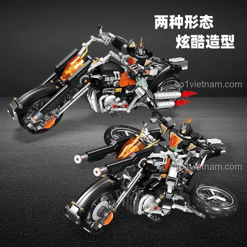 Bộ lắp ráp Mô tô Bandit biến hình JIESTAR thể hiện hai hình thái: xe mô tô và robot, tạo hình cực ngầu và sáng tạo.