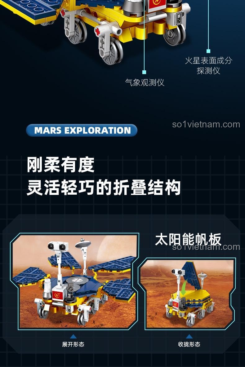 Tính năng gập mở linh hoạt của tấm pin năng lượng mặt trời trên xe tự hành của bộ lắp ghép Xe Thám Hiểm Sao Hỏa JIESTAR.