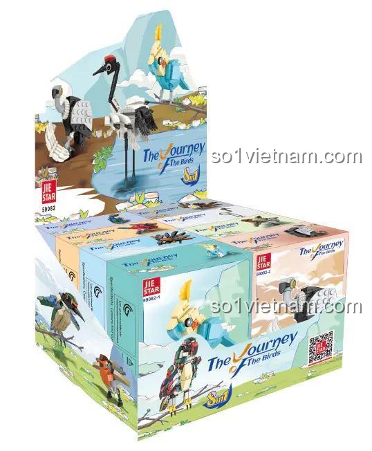 Hộp sản phẩm bộ xếp hình JIESTAR 59082 các loài chim, món quà sinh nhật ý nghĩa.