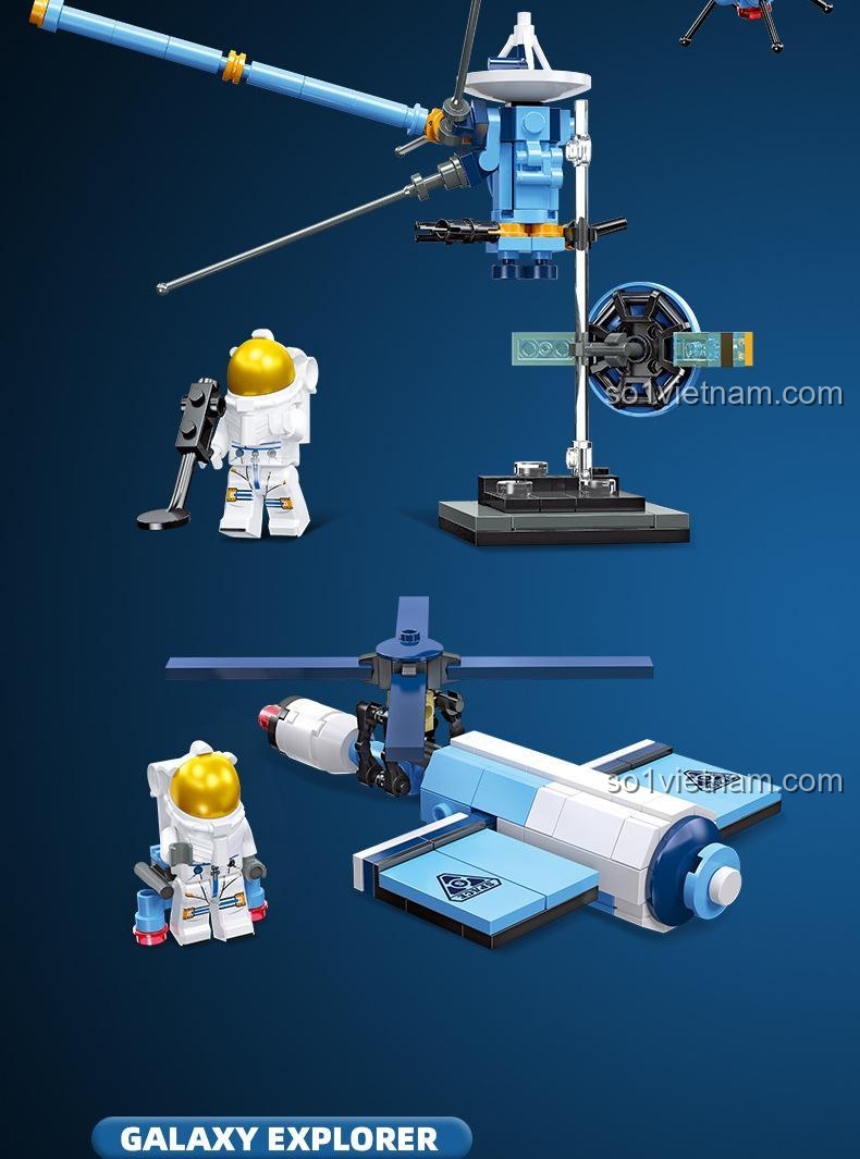 Poster quảng cáo cho dòng sản phẩm JIESTAR Explore, bao gồm nhiều bộ lắp ghép không gian khác nhau.