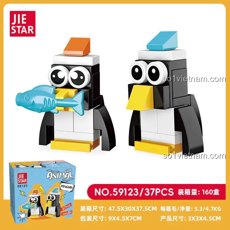 Hộp bộ lắp ghép Mô hình chim cánh cụt Jiestar 59123, gồm 37 mảnh, quà tặng cho bé 6 tuổi.