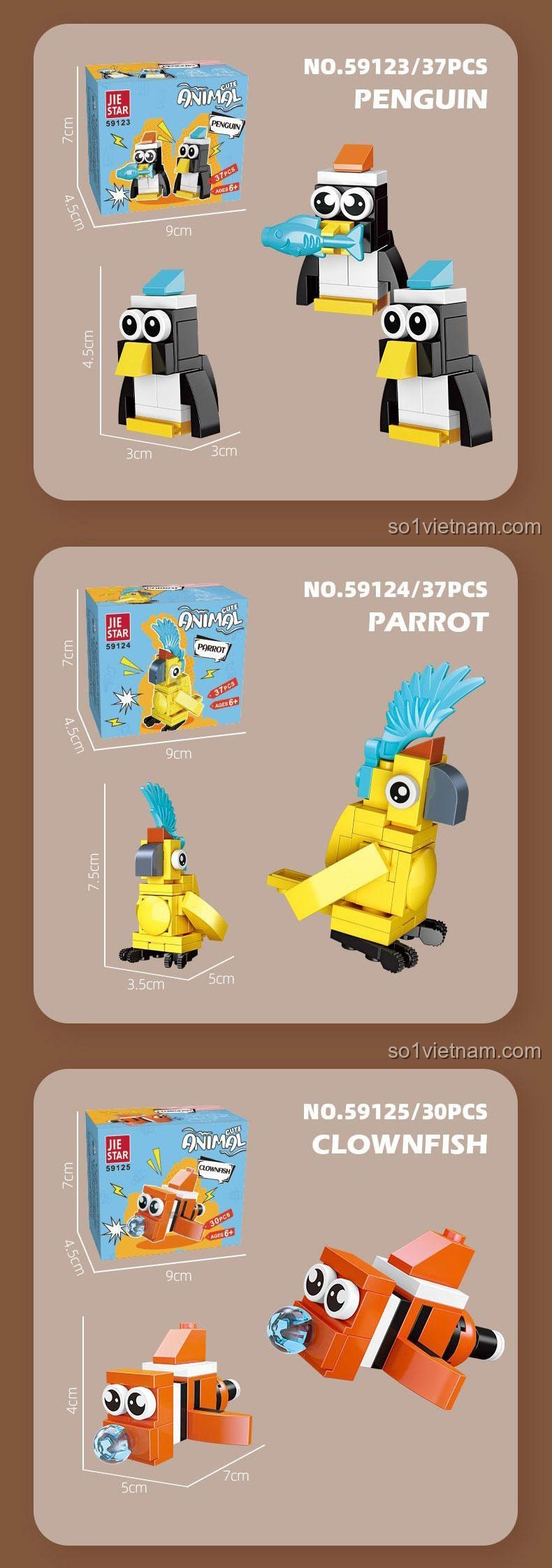 Kích thước đồ chơi mô hình Jiestar 59123 Chim cánh cụt, cao 4.5cm, món đồ chơi nhỏ xinh giá tốt.