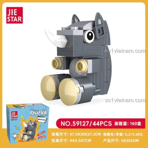Hộp đồ chơi lắp ráp JIESTAR 59127 Tê giác, gồm 44 mảnh, kích thước 5x3x5cm.