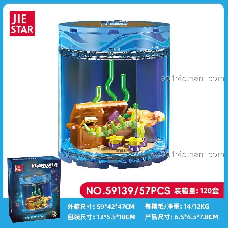 Hình ảnh hộp đồ chơi mô hình JIESTAR 59139 và kích thước chi tiết của sản phẩm và vỏ hộp, một lựa chọn giá rẻ và chất lượng.