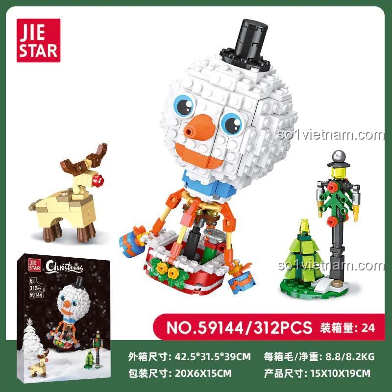 Hộp bộ lắp ghép JIESTAR 59144 Khinh khí cầu Người tuyết, mô hình lắp ráp Giáng Sinh, đồ chơi giáo dục cho trẻ 6 tuổi, giá rẻ