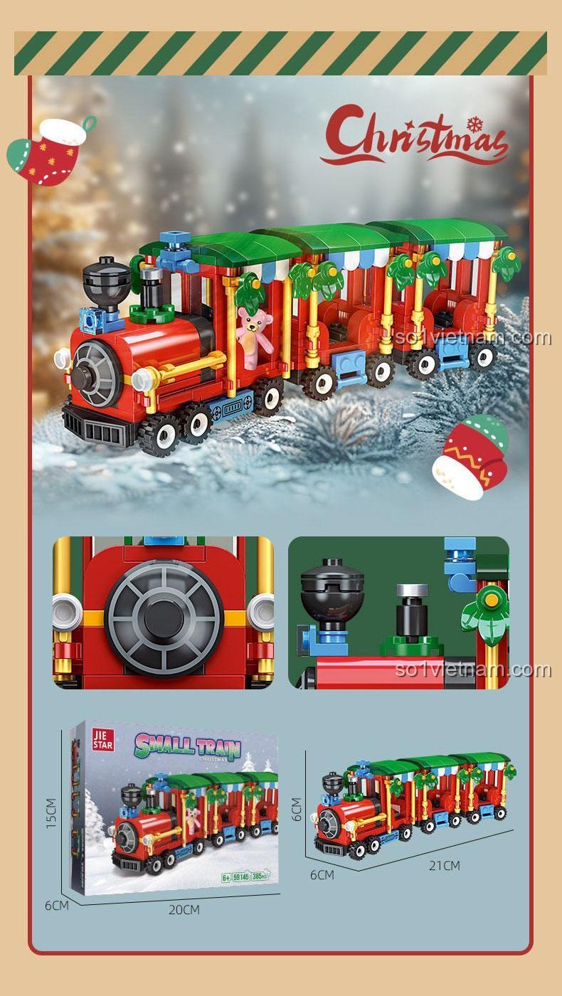 Mô hình tàu hỏa Giáng Sinh JIESTAR 59145, đồ chơi xếp hình trang trí lễ hội, màu đỏ xanh, kích thích sáng tạo cho bé trai.