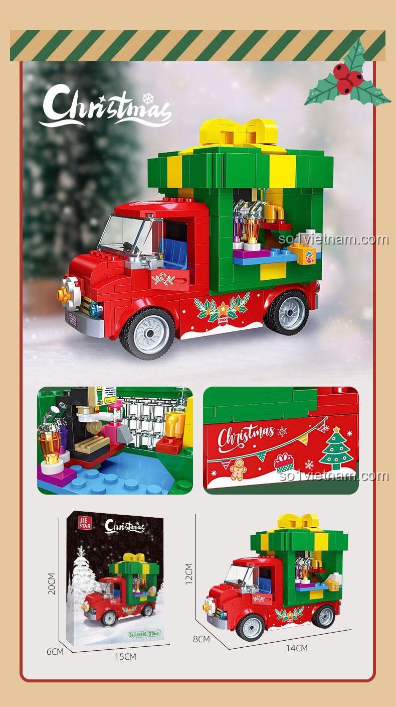 Chi tiết bộ đồ chơi mô hình Xe Chở Quà Noel JIESTAR 59146, thể hiện các tính năng đặc biệt và kích thước, phù hợp làm quà tặng ý nghĩa cho bé