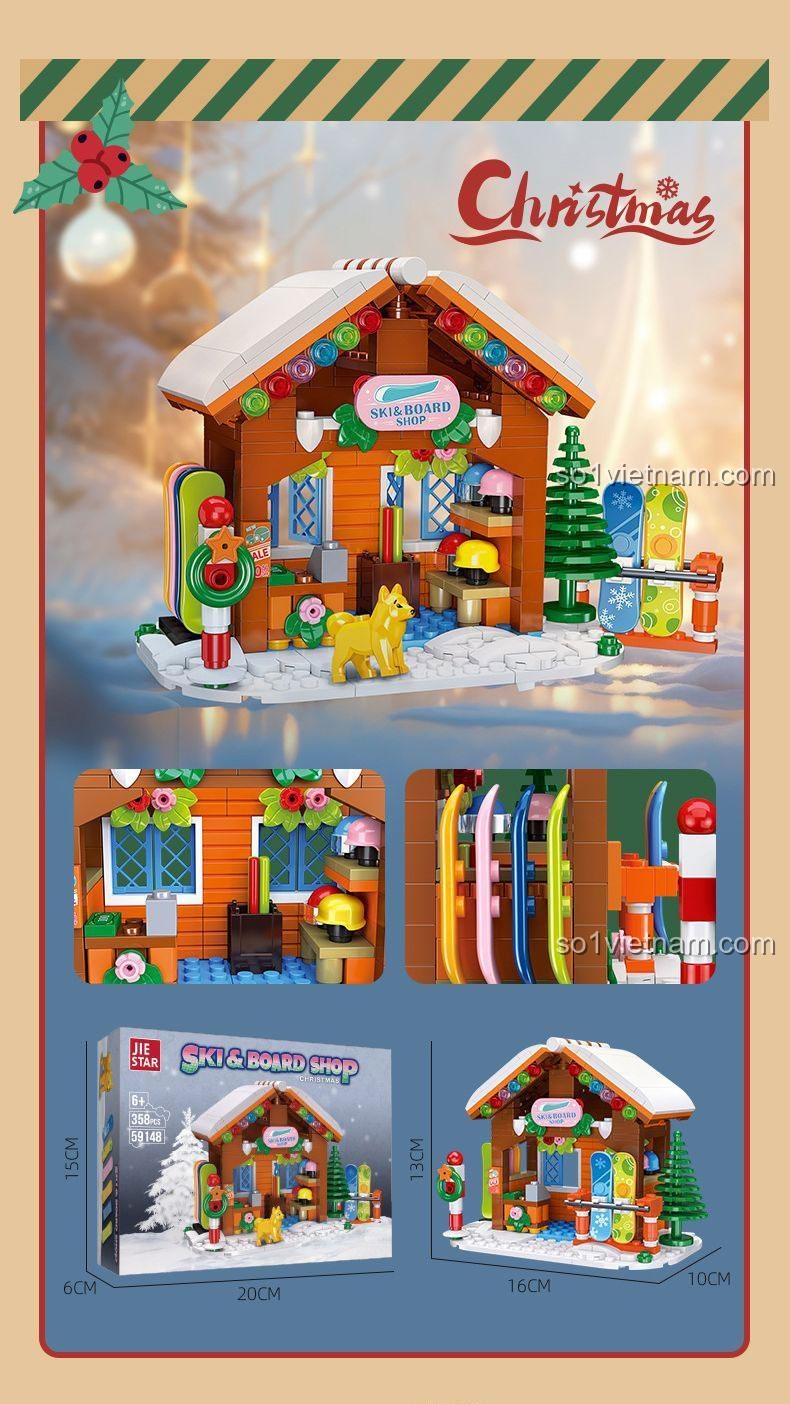 Mô hình cửa hàng Giáng Sinh JIESTAR 59148, đồ chơi mô hình Cửa hàng trượt tuyết mùa đông với kích thước chi tiết, phát triển sáng tạo cho bé 6 tuổi