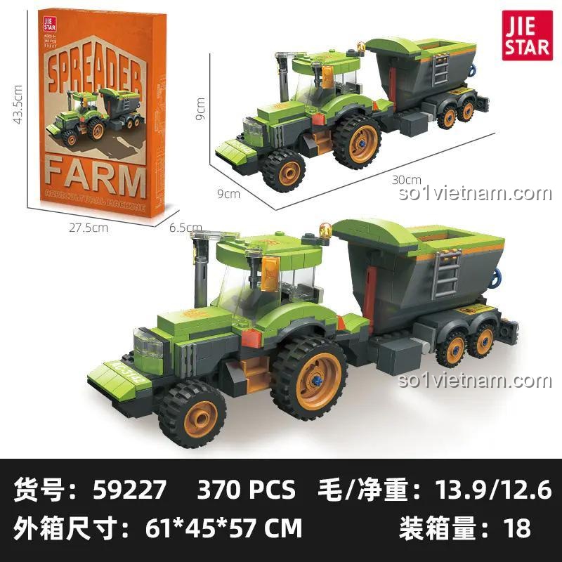 Kích thước hộp và mô hình đồ chơi mô hình Xe Nông Nghiệp JIESTAR 59227, phát triển tư duy cho bé trai