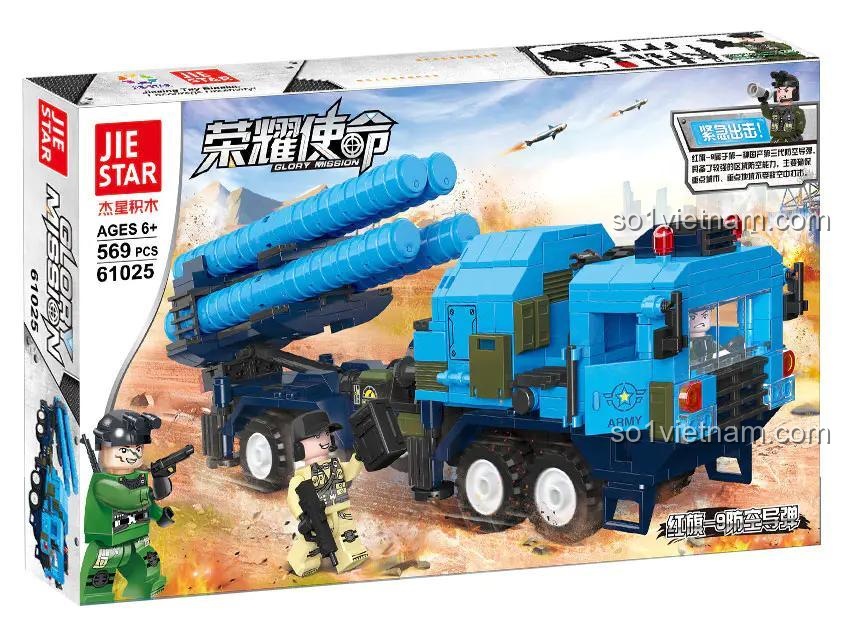 Hộp đồ chơi mô hình Xe Tải Chở Tên Lửa Hồng Kỳ 9 JIESTAR 025, 569 chi tiết, cho bé trai 6 tuổi, giá rẻ