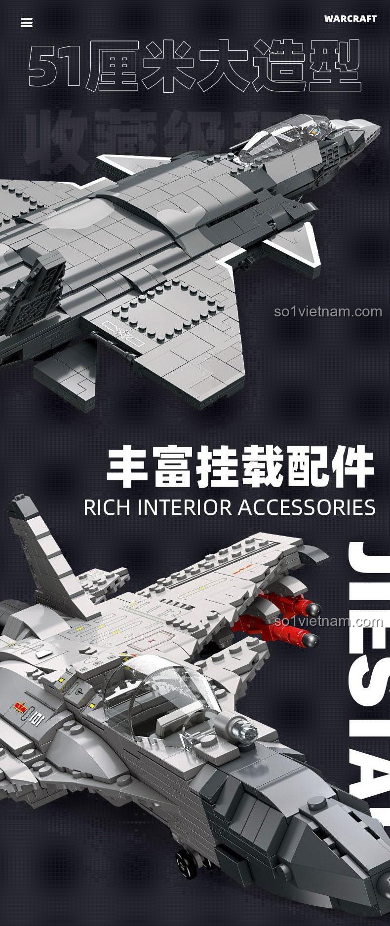 bộ lắp ghép JIESTAR 61057 Máy bay chiến đấu J-20 chi tiết tên lửa và phụ kiện treo
