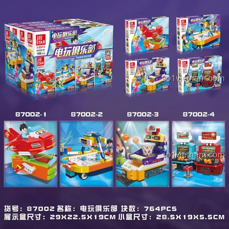 đồ chơi lắp ghép Khu vui chơi game Phòng game JIESTAR87002, hiển thị 4 kiểu lắp ráp và kích thước hộp, cho bé trai 6 tuổi, giá rẻ