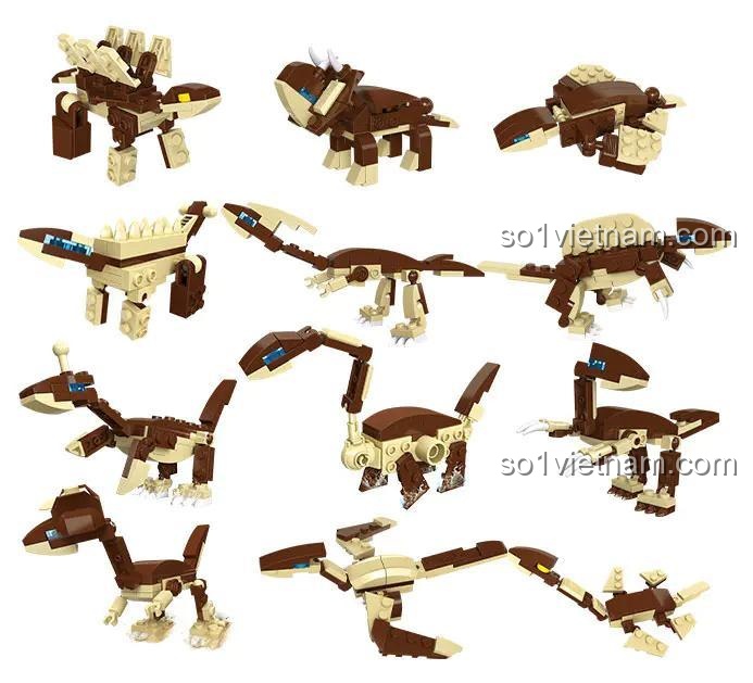 Đồ chơi mô hình JIESTAR 87010 12 mẫu khủng long trứng xoay, bộ đồ chơi lắp ghép khủng long đa dạng cho bé trai 6 tuổi, giá rẻ