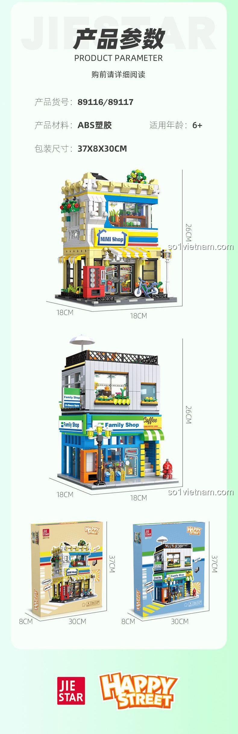 Chi tiết tính năng Đèn LED của bộ lắp ghép JIESTAR 89117 Cửa hàng tiện lợi Gia đình, mô hình kiến trúc cửa hàng JIESTAR 89117 với Kiến Trúc Tinh Xảo.
