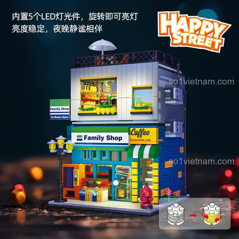 Mô hình Cửa hàng tiện lợi Gia đình JIESTAR 89117 có Đèn LED lung linh, đồ chơi xây dựng JIESTAR 89117 kích thích sáng tạo cho bé 6 tuổi.