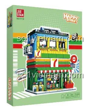 Hộp đồ chơi mô hình JIESTAR 89119 Tòa nhà Cửa hàng tiện lợi Seven, 1263 mảnh ghép.