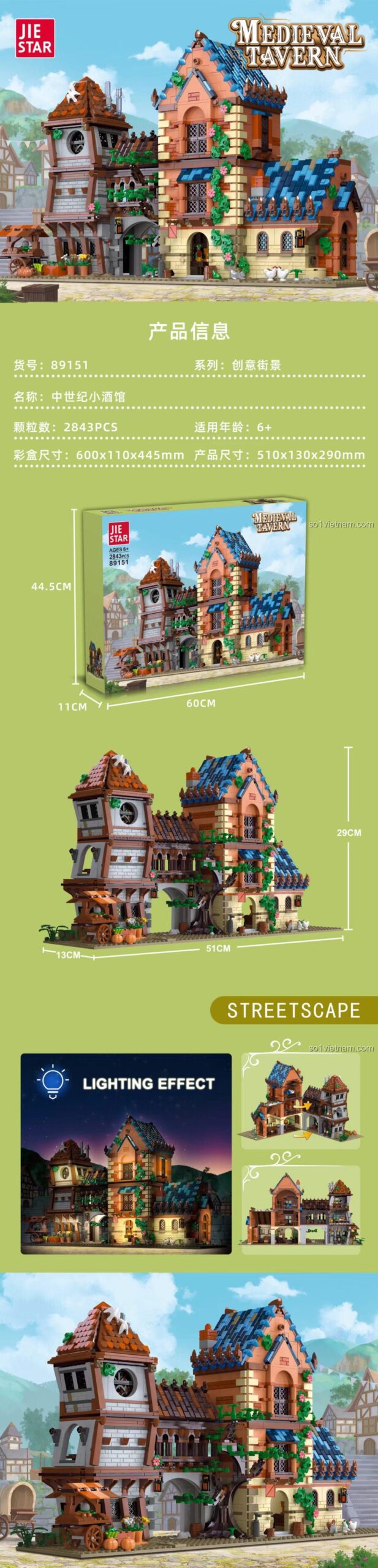 bộ lắp ghép JIESTAR 89151 đồ chơi mô hình Mô Hình Quán Rượu, thông tin chi tiết kích thước và hiệu ứng đèn LED, giá tốt