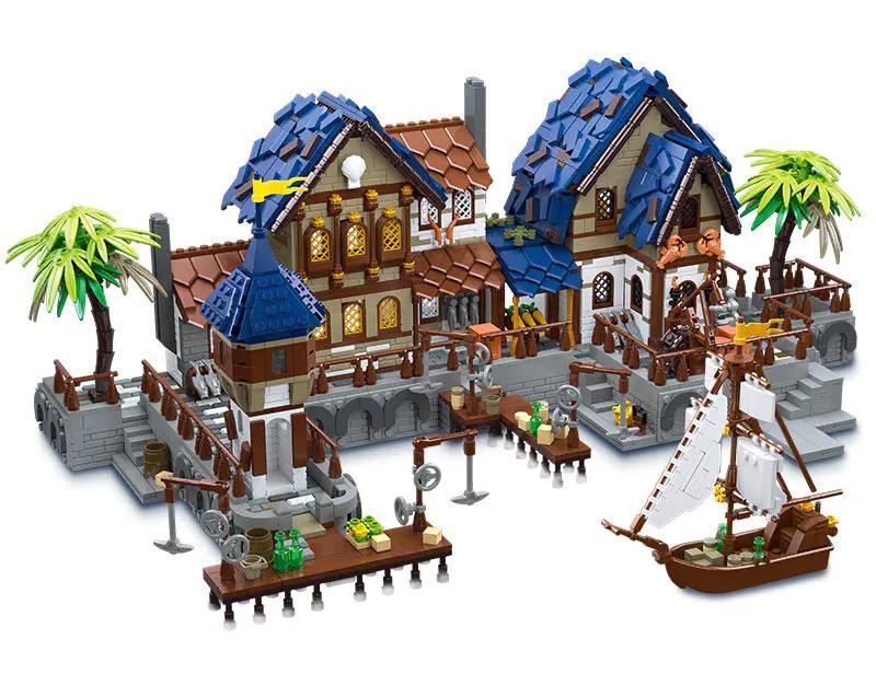 bộ lắp ghép Cảng Trung Cổ JIESTAR 89152, mô hình kiến trúc tinh xảo có đèn LED cho bé trai 6 tuổi, giá tốt